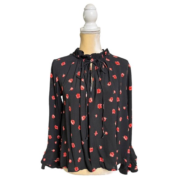 Cleobella Tops - Cleobella Phoebe Black And Red Floral Blouse Size Xxs Ruffle Sleeve